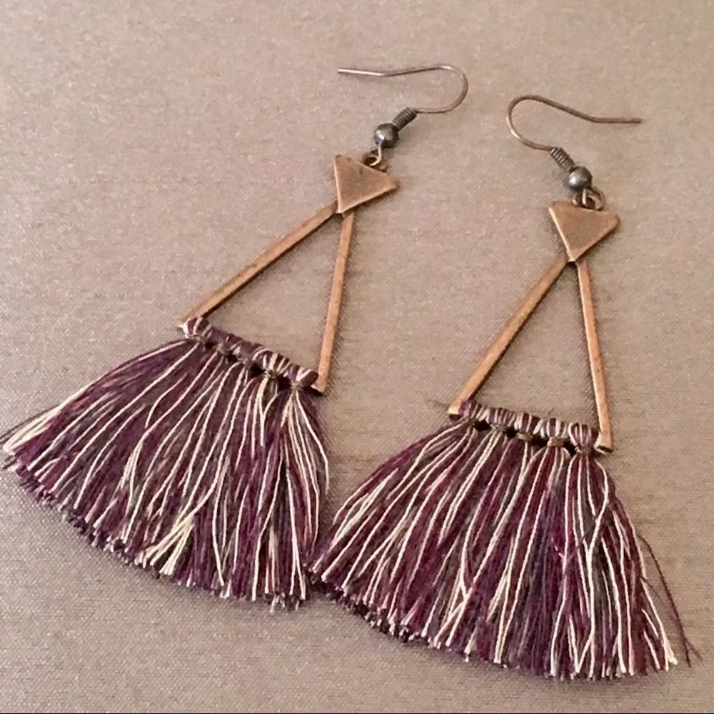 Copper Purple Tassel Triangle Earrings NWT